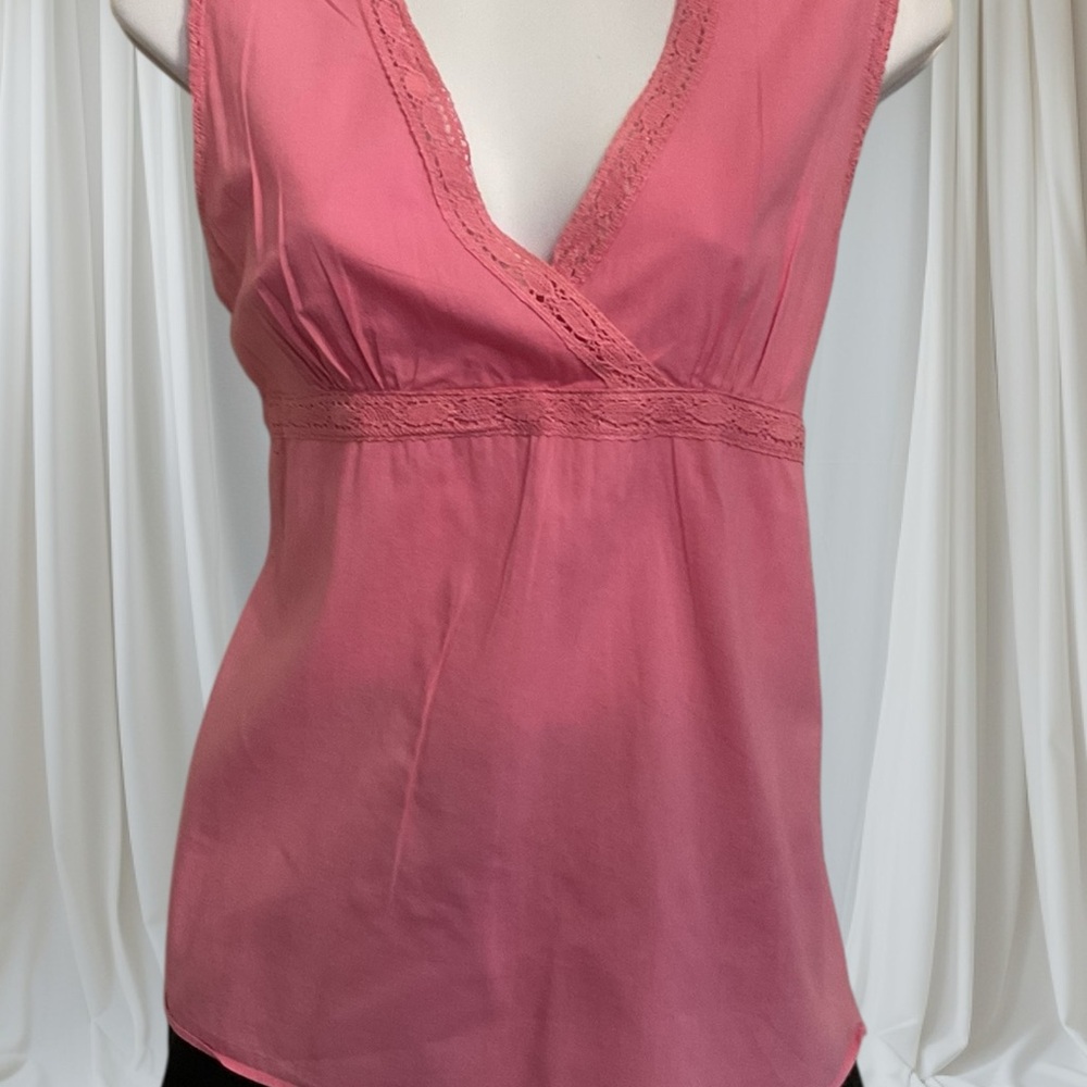 Banana Republic Pink Crocheted Trim Edge Crossover Side Zip Fitted Top Size Med